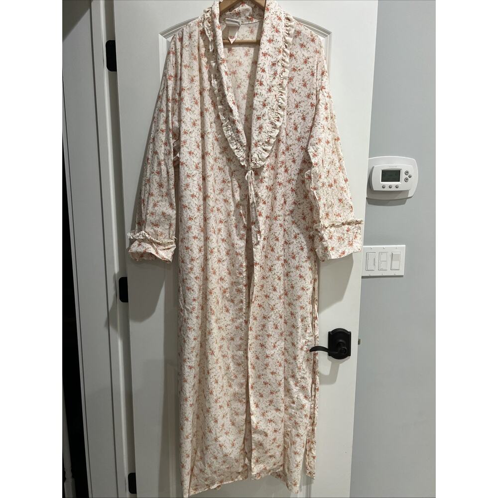 Vintage Laura Ashley Robe Womens Size XL Pink Floral Wrap Tie Long Sleeve
